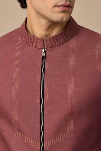 Mayank Modi - Men_Brown Silk, Cotton Rosewood Embroidered Bandhgala _Online_at_Aza_Fashions