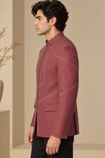 Shop_Mayank Modi - Men_Brown Silk, Cotton Rosewood Embroidered Bandhgala _Online_at_Aza_Fashions