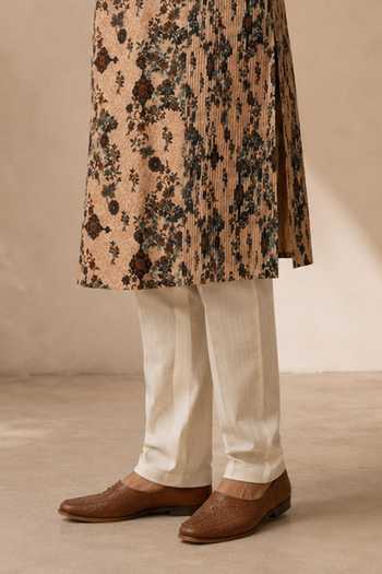 Mayank Modi - Men_Beige Chanderi Toasted Almond Flora Print Kurta Set _Online_at_Aza_Fashions