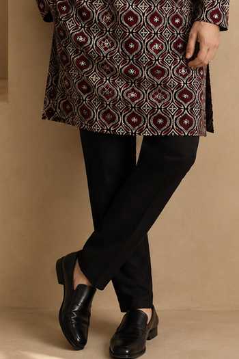 Buy_Mayank Modi - Men_Black Cotton Truffle And Spiced Plum Printed Kurta Set _Online_at_Aza_Fashions