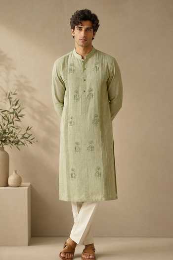 Mayank Modi - Men Matcha & Wild Meadow Embroidered Kurta Set