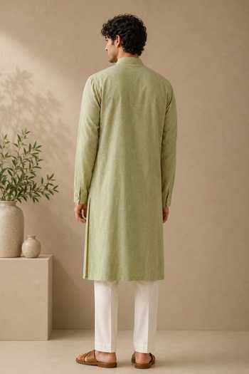 Mayank Modi - Men Matcha & Wild Meadow Embroidered Kurta Set
