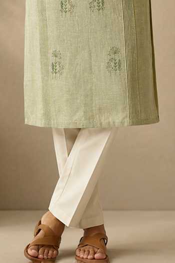 Mayank Modi - Men Green Linen Matcha And Wild Meadow Embroidered Kurta Set at Aza Fashions Mayank Modi - Men_Green Linen Matcha And Wild Meadow Embroidered Kurta Set _at_Aza_Fashions