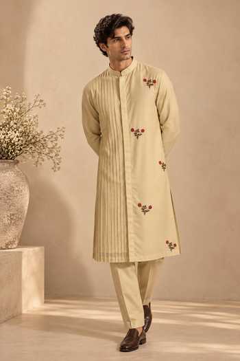 Mayank Modi - Men Sandalwood Blossom Embroidered Kurta Set
