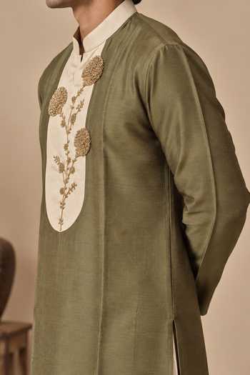 Mayank Modi - Men_Beige Cotton, Silk Embroidered Kurta Set _at_Aza_Fashions