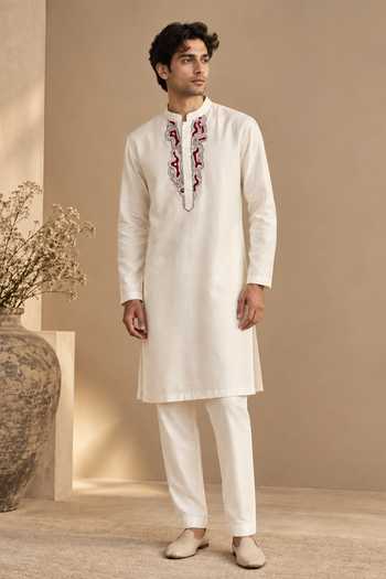 Mayank Modi - Men The Cream & Spiced Cherry Kurta Set