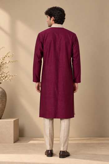 Mayank Modi - Men Plum & Rose Colorblock Kurta Set