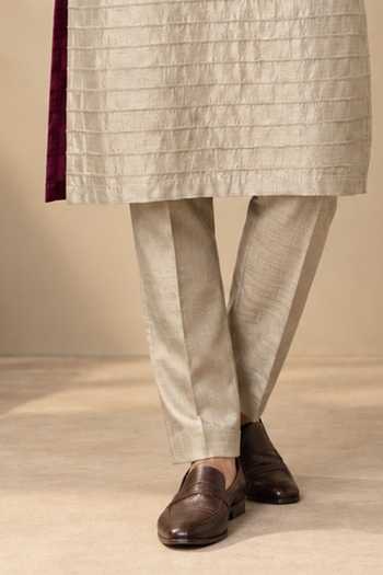 Mayank Modi - Men_Pink Silk, Bemberg Plum And Rose Colorblock Kurta Set _Online_at_Aza_Fashions