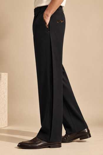 Shop Mayank Modi - Men Black Cotton Truffle And Tapestry Trouser Online at Aza Fashions Shop_Mayank Modi - Men_Black Cotton Truffle And Tapestry Trouser _Online_at_Aza_Fashions