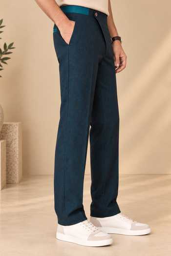 Mayank Modi - Men Navy Linen The Peacock Trouser Online at Aza Fashions Mayank Modi - Men_Navy Linen The Peacock Trouser _Online_at_Aza_Fashions