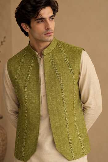 Mayank Modi - Men Sweet Lime Woven Nehru Jacket