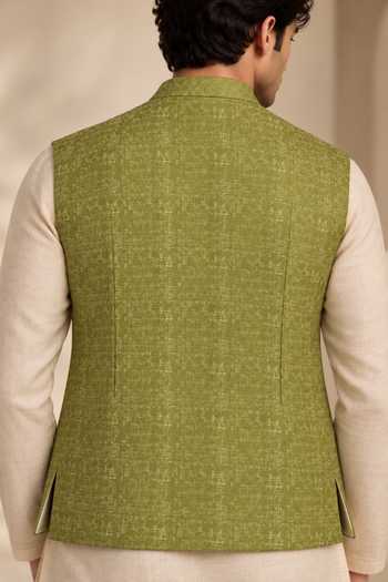 Mayank Modi - Men Sweet Lime Woven Nehru Jacket