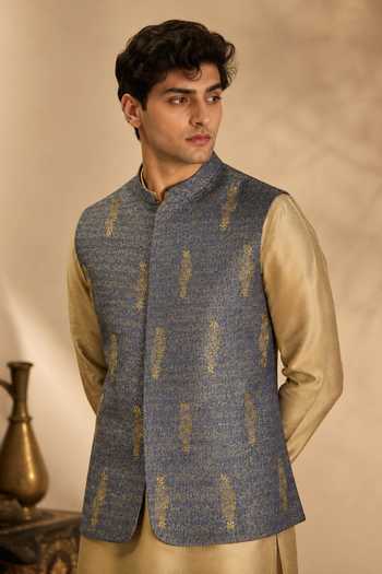Mayank Modi - Men The Sapphire Limoncello Embroidered Nehru Jacket