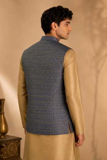 Mayank Modi - Men The Sapphire Limoncello Embroidered Nehru Jacket