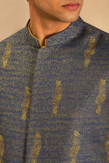 Mayank Modi - Men Blue Linen The Sapphire Limoncello Embroidered Nehru Jacket Online at Aza Fashions Mayank Modi - Men_Blue Linen The Sapphire Limoncello Embroidered Nehru Jacket _Online_at_Aza_Fashions