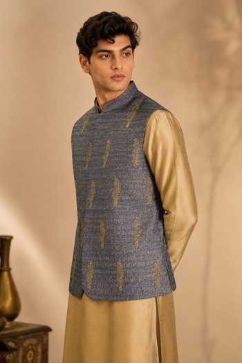 Buy Mayank Modi - Men Blue Linen The Sapphire Limoncello Embroidered Nehru Jacket Online at Aza Fashions Buy_Mayank Modi - Men_Blue Linen The Sapphire Limoncello Embroidered Nehru Jacket _Online_at_Aza_Fashions