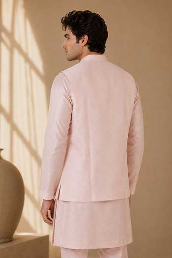 Mayank Modi - Men The Rose & Silver Sprig Embroidered Nehru Jacket