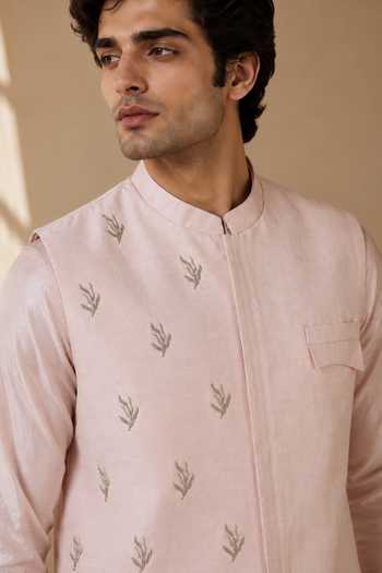 Buy Mayank Modi - Men Pink Silk, Bemberg The Rose And Silver Sprig Embroidered Nehru Jacket Online at Aza Fashions Buy_Mayank Modi - Men_Pink Silk, Bemberg The Rose And Silver Sprig Embroidered Nehru Jacket _Online_at_Aza_Fashions