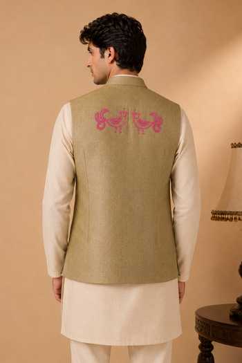 Mayank Modi - Men The Olive Tapenade & Dragonfruit Nehru Jacket