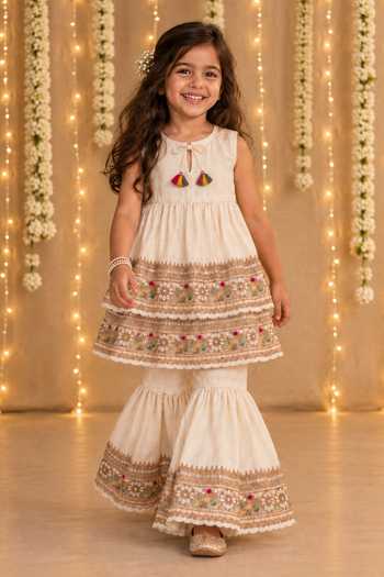 MI Dulce An'Ya Embroidered Top & Layered Sharara Set