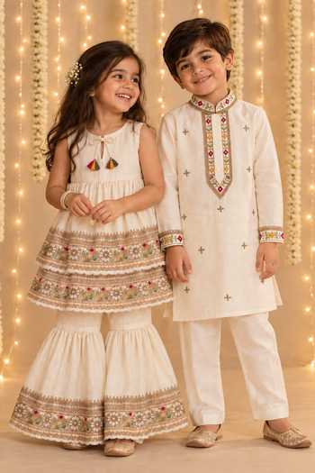MI Dulce An'Ya Embroidered Top & Layered Sharara Set