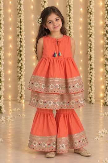 MI Dulce An'Ya Embroidered Top & Layered Sharara Set