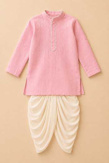 MI Dulce An'Ya Pink Cotton, Chanderi Pintuck Kurta Set Online at Aza Fashions MI Dulce An'Ya_Pink Cotton, Chanderi Pintuck Kurta Set _Online_at_Aza_Fashions
