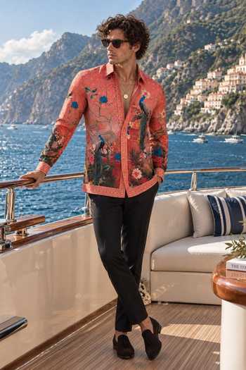 Mr. Ajay Kumar Red Cotton Riyaz Printed Shirt Online at Aza Fashions Mr. Ajay Kumar_Red Cotton Riyaz Printed Shirt _Online_at_Aza_Fashions