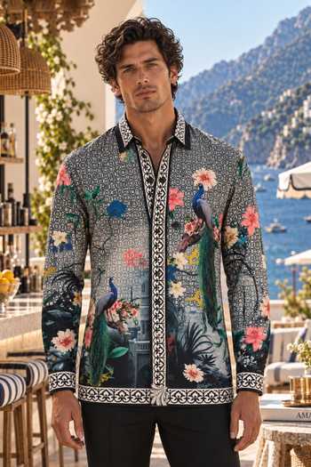 Mr. Ajay Kumar Black Cotton Riyaz Printed Shirt Online at Aza Fashions Mr. Ajay Kumar_Black Cotton Riyaz Printed Shirt _Online_at_Aza_Fashions