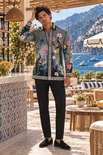 Buy Mr. Ajay Kumar Black Cotton Riyaz Printed Shirt Online at Aza Fashions Buy_Mr. Ajay Kumar_Black Cotton Riyaz Printed Shirt _Online_at_Aza_Fashions