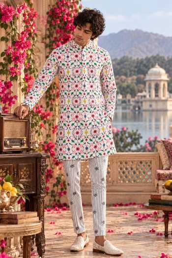 Mr. Ajay Kumar Basu Lotus Print Linen Kurta Set
