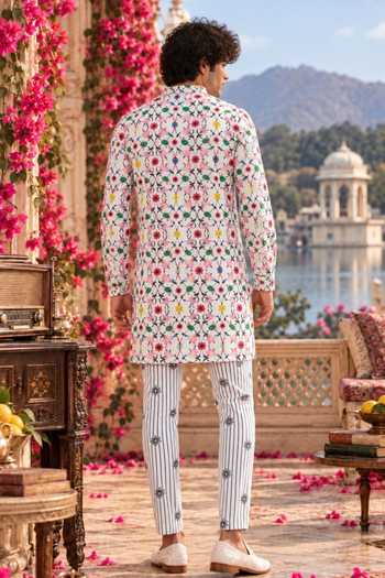 Mr. Ajay Kumar Basu Lotus Print Linen Kurta Set