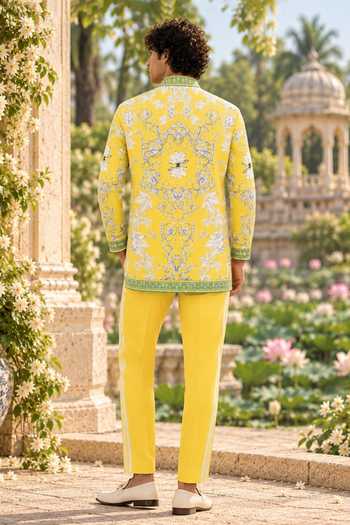 Shop Mr. Ajay Kumar Yellow Cotton Rahasya Printed Shirt Online at Aza Fashions Shop_Mr. Ajay Kumar_Yellow Cotton Rahasya Printed Shirt _Online_at_Aza_Fashions