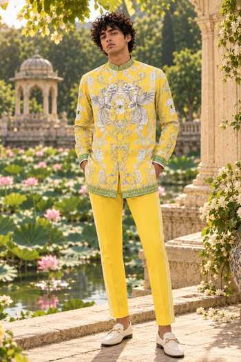Mr. Ajay Kumar Rahasya Yellow Printed Shirt & Pant Set 