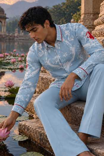 Mr. Ajay Kumar Ritiz Grey Printed Shirt & Pant Set 