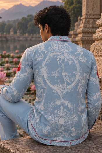 Mr. Ajay Kumar Ritiz Grey Printed Shirt & Pant Set 