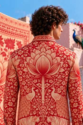 Buy Mr. Ajay Kumar Red Cotton Ramenez Heritage Print Shirt Online at Aza Fashions Buy_Mr. Ajay Kumar_Red Cotton Ramenez Heritage Print Shirt _Online_at_Aza_Fashions