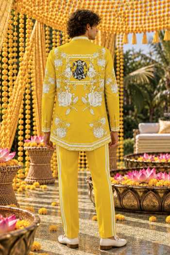 Buy_Mr. Ajay Kumar_Yellow Cotton Bharat Printed Shirt _Online_at_Aza_Fashions