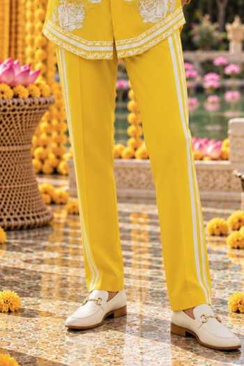 Shop Mr. Ajay Kumar Yellow Cotton Bharat Printed Shirt And Pant Set Online at Aza Fashions Shop_Mr. Ajay Kumar_Yellow Cotton Bharat Printed Shirt And Pant Set _Online_at_Aza_Fashions