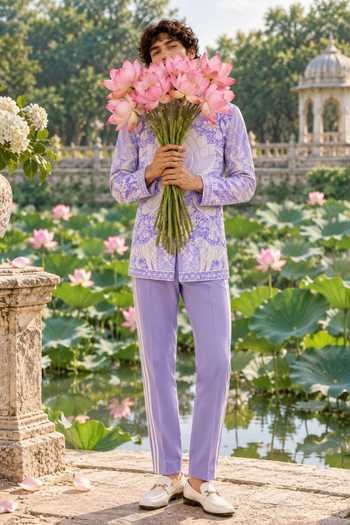 Mr. Ajay Kumar_Lavender Cotton Ruhan Printed Shirt _Online_at_Aza_Fashions