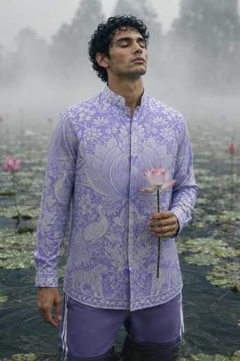 Mr. Ajay Kumar_Lavender Cotton Ruhan Printed Shirt _at_Aza_Fashions