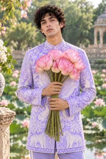Mr. Ajay Kumar Lavender Cotton Ruhan Printed Shirt And Pant Set Online at Aza Fashions Mr. Ajay Kumar_Lavender Cotton Ruhan Printed Shirt And Pant Set _Online_at_Aza_Fashions