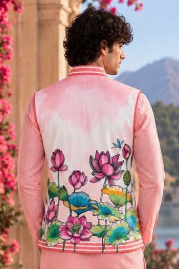 Mr. Ajay Kumar Kairav Lotus Bloom Print Cotton Nehru Jacket