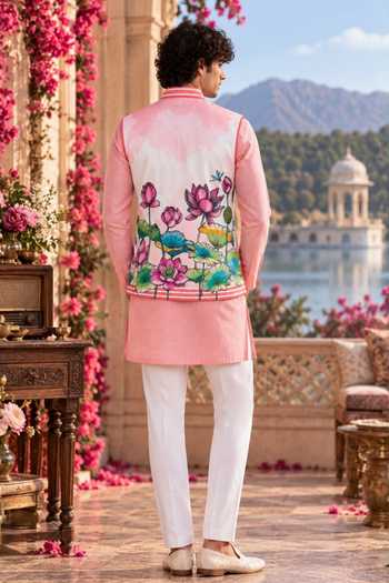 Mr. Ajay Kumar Kairav Lotus Bloom Print Bundi & Kurta Set