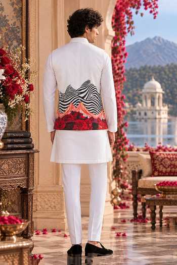 Buy Mr. Ajay Kumar White Cotton Ojas Rose Print Nehru Jacket Online at Aza Fashions Buy_Mr. Ajay Kumar_White Cotton Ojas Rose Print Nehru Jacket _Online_at_Aza_Fashions