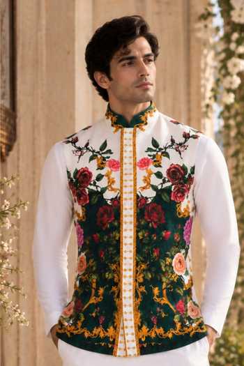 Mr. Ajay Kumar Kanishk Garden Bloom Print Nehru Jacket