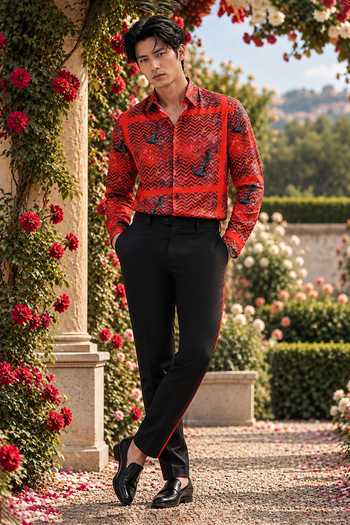 Mr. Ajay Kumar Red Cotton Oberoi All-over Printed Shirt Online at Aza Fashions Mr. Ajay Kumar_Red Cotton Oberoi All-over Printed Shirt _Online_at_Aza_Fashions