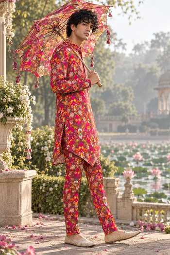 Mr. Ajay Kumar Pink Silk Darsheel Printed Kurta And Pant Co-ord Set Online at Aza Fashions Mr. Ajay Kumar_Pink Silk Darsheel Printed Kurta And Pant Co-ord Set _Online_at_Aza_Fashions