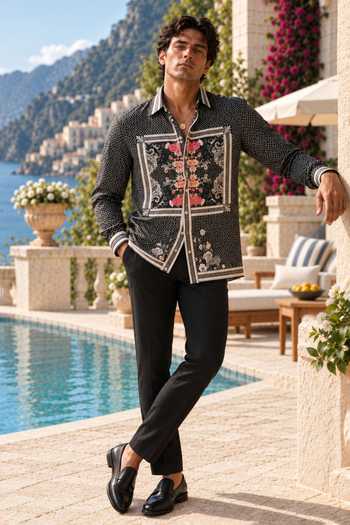 Mr. Ajay Kumar Arnaut Geometric Floral Print Cotton Shirt