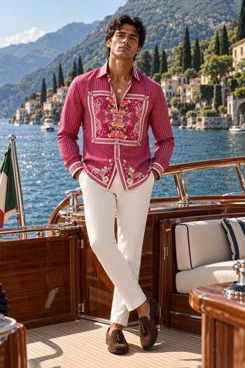 Mr. Ajay Kumar Pink Cotton Ricardo Printed Shirt Online at Aza Fashions Mr. Ajay Kumar_Pink Cotton Ricardo Printed Shirt _Online_at_Aza_Fashions